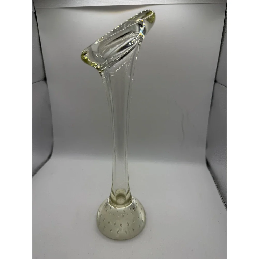 Vintage Clear Art Glass Bud Vase Bullicante Controlled‎ Bubble Base Trumpet 8.5